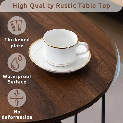 Vista 4 de Apicizon Rustic Round Coffee Table Set of 2, Living Room End Tables with Steel Frame,Industrial Small Side Table for Small Spaces, Wooden Nesting
