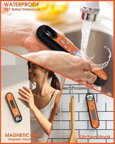 Vista 4 de Termómetro de carne, termómetro de carne de lectura instantánea para cocinar, termómetro digital de alimentos rápido y preciso con luz de fondo