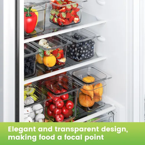 Vista 7 de Bandeja de Plástico Transparente para Alimentos Tamaño 1/6 Apilable Bandeja de Policarbonato con Indicador de Capacidad Bandejas Comerciales