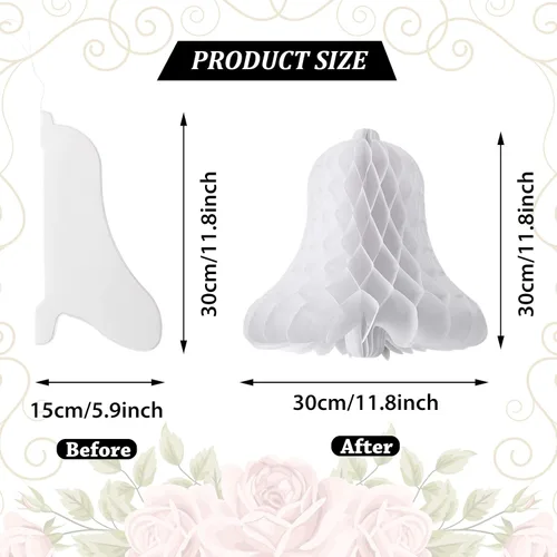 Vista 3 de WILLBOND 5 campanas de boda de papel para colgar de 12 pulgadas, campanas de panal grandes y pesadas para novia, suministros de decoración