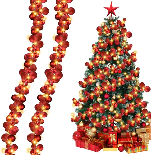 Vista 10 de Jenaai Guirnalda de bolas de Navidad de 6 pies con luces LED, guirnalda de bombillas iluminadas de Navidad, decoración de bolas de árbol de Navidad