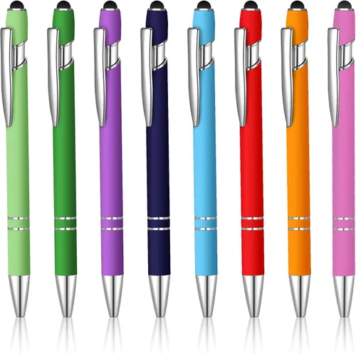 Vista 15 de 8 Pieces Ballpoint Pen with Stylus Tip Black Ink 2 in 1 Stylus Metal 1.0 mm Medium Point Smooth Pen Rainbow Colorful Rubberized Ballpoint for Touch