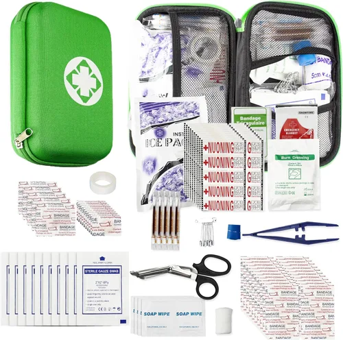 Vista 12 de Kit de primeros auxilios de supervivencia para auto-hogar, kit de emergencia, color azul, 273 piezas de equipo, suministros de viaje, set