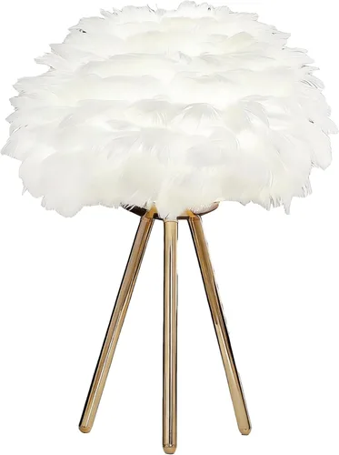 Vista 9 de Lámpara de plumas rosa LINCWONZ con botella de vidrio de hielo agrietado y base dorada, lámpara de mesita de noche de oficina de luz dual con 3