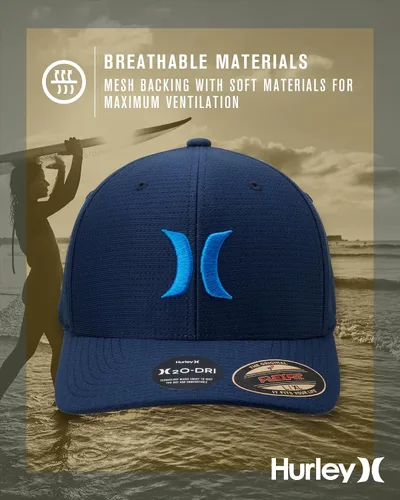 Vista 4 de Hurley Gorra de béisbol para hombre Gorra ligera de visera curvada H2O Dri ajustada para hombre