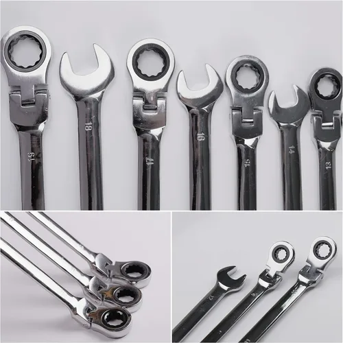 Vista 9 de Llave combinada de trinquete, llave de extremo abierto de acero al cromo vanadio endurecido con cabezal flexible métrica 0.472 in