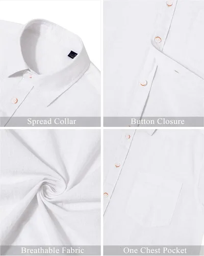 Vista 5 de J.VER Camisas de manga corta de lino y algodón para hombre, estilo casual, ligeras, con botones, para vacaciones, playa, verano, con bolsillo