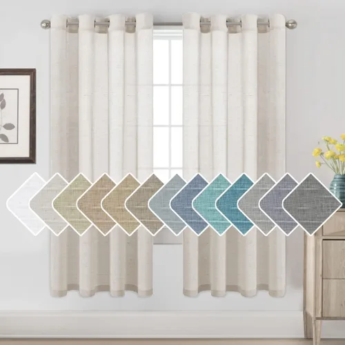 Vista 127 de H.VERESAILTEX - Cortinas de lino natural mezclado con 2 paneles semi transparentes de lino texturizado para sala de estar/dormitorio filtrado