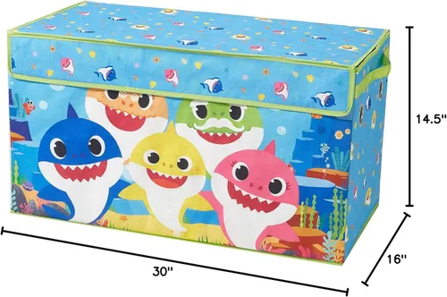 Vista 6 de Idea Nuova Baby Shark - Baúl plegable para almacenamiento de juguetes de niños, duradero, con tapa