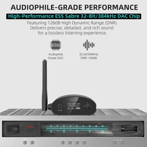 Vista 4 de 1Mii DS500 Receptor Bluetooth 5.3 de alta resolución con audiófilo DAC de 32 bits/384 kHz, LDAC sin pérdida y aptX HD, pantalla OLED y ecualizador