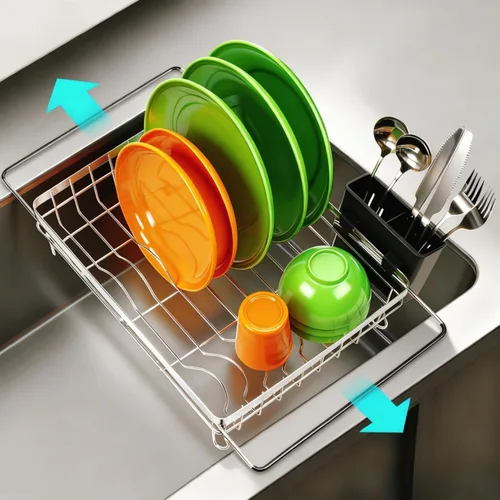 Vista 8 de MERRYBOX Escurridor de Platos que Ahorra Espacio, Estantes para Secar Platos para Encimera de Cocina, Estante de Secado de Cocina Resistente al
