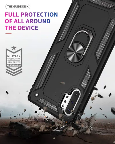Vista 7 de Androgate Funda para Samsung Galaxy Note 10 Plus con protectores de pantalla HD, soporte de anillo de metal de grado militar, a prueba de caídas, a