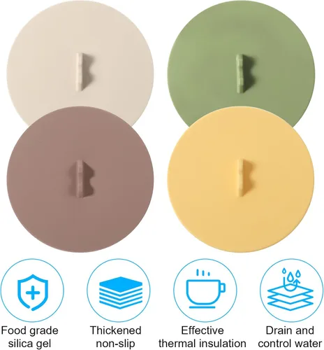 Vista 3 de Ymapinc - Tapas de silicona para tazas, 4 fundas de silicona para tazas, cubiertas universales de colores reutilizables para tazas, tapas herméticas