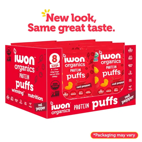Vista 18 de IWON Organics - Bocadillo de proteína con sabor a cebolla caramelizada, alto en proteínas y bocadillos orgánicos saludables, 8 bolsas