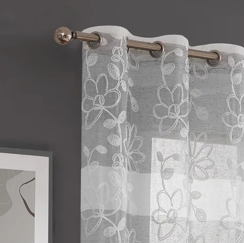 Vista 2 de Dainty Home Caroline - Par de paneles de ventana de chenilla bordados florales de 76 x 84 pulgadas, color plateado