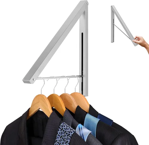 Vista 8 de Percha Única Plegable para Ropa, Perchero Retráctil de Pared para Secador de Ropa, Barra Colgante para Secar, Pequeños Estantes Plegables para Ropa