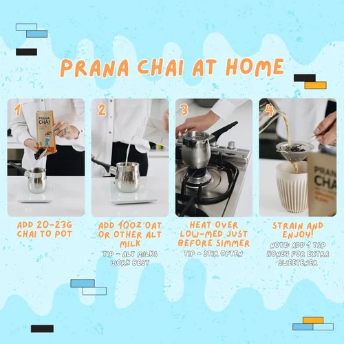 Vista 8 de Prana Chai Muestra de 3 sabores - Masala Original Chai, mezcla de cúrcuma, menta