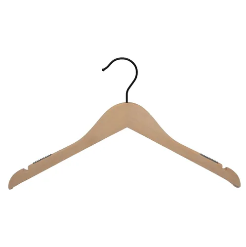 Vista 6 de NAHANCO Wooden Shirt Hanger, 17" - High Gloss Black with Gold Hook (Pack of 25)