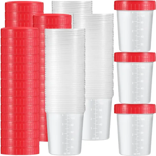 Vista 10 de Geiserailie 15 Vasos Desechables para Muestras de Orina para Pruebas, Contenedor de Muestras de 4 oz con Tapas de Rosca a Prueba de Fugas