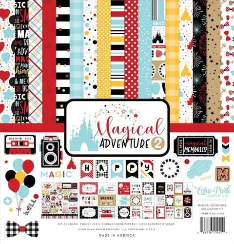 Echo Park Paper Company Magical Adventure 2 Collection Kit de papel, negro, rojo, amarillo, verde azulado, kraft, 12-x-12-Inch