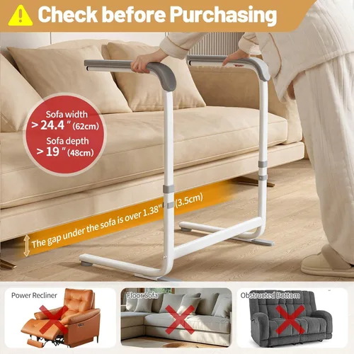 Vista 3 de Ayuda de soporte ajustable en altura para ancianos, soporte de sofá resistente para ancianos con asas dobles, soporta 300 libras, ayuda universal