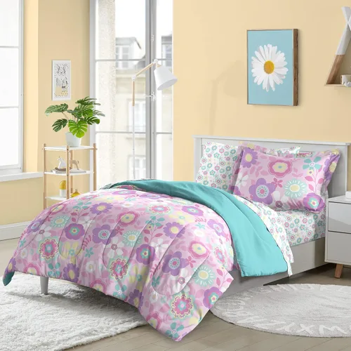 Vista 24 de dream FACTORY - Juego completo de ropa de cama infantil de 5 piezas, de microfibra muy suave, fácil de lavar, tamaño individual, globos de corazón