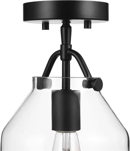 Vista 6 de GLOBE 66000080 - Lámpara de techo eléctrica de montaje empotrado de 1 luz, negro mate, pantalla de vidrio angular, accesorios de iluminación