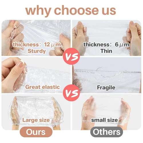 Vista 2 de MAQIHAN 100 gorros de ducha desechables grandes – Gorros de plástico grueso para acondicionamiento profundo, gorro de ducha reutilizable impermeable