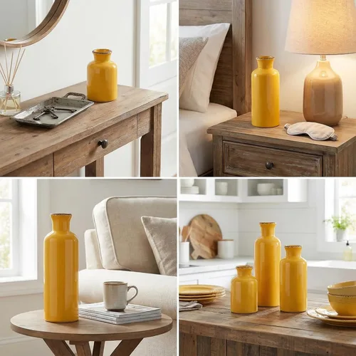 Vista 21 de Juego de jarrones de cerámica, jarrones de flores para decoración del hogar, decoración moderna de granja, centros de mesa de sala de estar, cocina