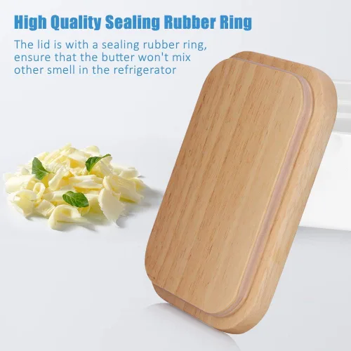 Vista 4 de Mantequillera, hermético con tapa de madera, moderno y elegante, contenedor de almacenamiento de alimentos