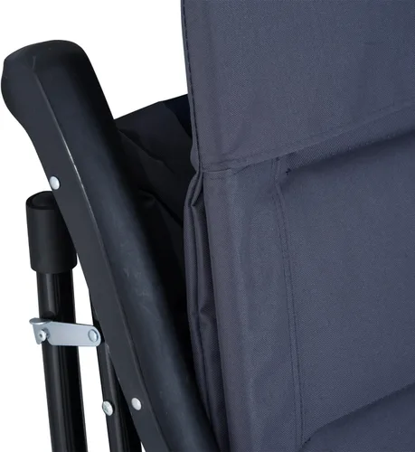 Vista 9 de Outsunny Juego de 3 muebles de patio al aire libre con mesa de centro de cristal y 2 sillas mecedoras acolchadas plegables, estilo bistró