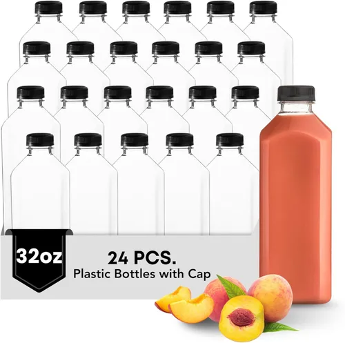 Vista 7 de Hammont Botellas de plástico con tapas, botellas transparentes de café helado y jugo, paquete de 24 botellas reutilizables para jugo, ideal