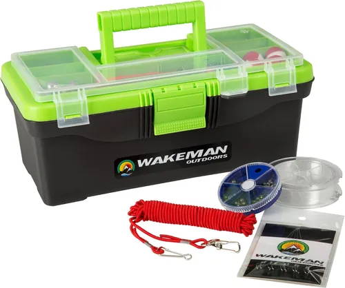 Set de aparejos de pesca de 55 piezas - Caja de aparejos incluye plomos, anzuelos, señuelos, corchos, giratorios, línea de pesca y más - Equipo de