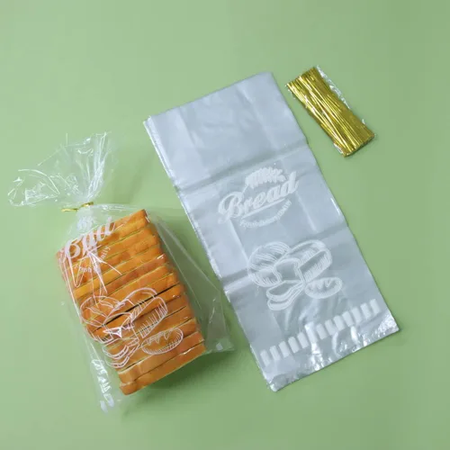 Vista 8 de 100 bolsas de pan con lazos, bolsas de pan transparentes con fuelle de 8 x 18 pulgadas para pan casero y pan de panadería