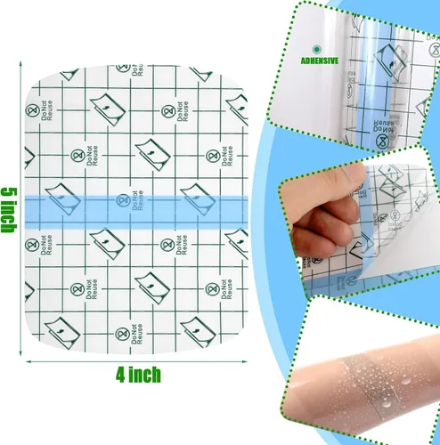 Vista 2 de Nuanchu 50 vendajes adhesivos transparentes impermeables y transparentes, cinta elástica para tatuajes, natación, ducha (4 x 5.1 pulgadas)