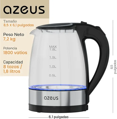Vista 7 de AZEUS Hervidor Eléctrico de Agua de Ebullición Rápida, 1.8L de Gran Capacidad con Apagado Automático y Protección contra Ebullición en Seco, Vidrio