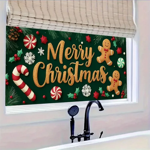 Vista 5 de HOMETITUTE Gingerbread - Cubierta de ventana de vinilo estático de Navidad de PVC, hoja de vidrio de privacidad de 39.3 x 17.7 pulgadas, panel