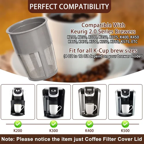 Vista 6 de Podoy K400 Reusable Coffee Filter Inner Compatible with Keurigg My K Cup 2.0 K250 K300/350/375 /450/475 Grey Universal Reusable Filter with Coffee