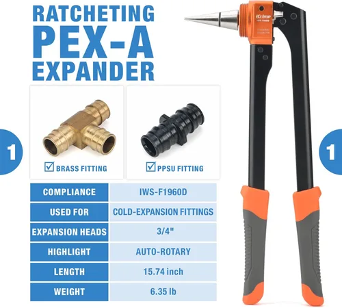 Vista 2 de iCrimp PEX Kit de herramientas de expansión con cabezales de expansión de rotación automática de 3/4 pulgadas y cortador de tubos, herramienta