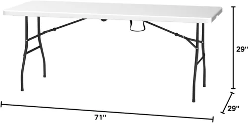 Vista 2 de Mesa plegable portátil de plástico de 6 pies y 71 pulgadas, parte superior resistente con asa de transporte, interior y exterior, patio, camping