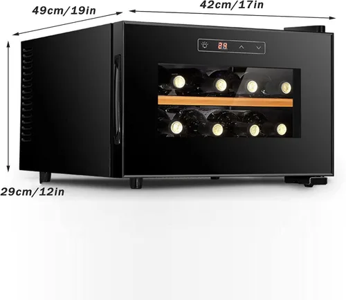 Vista 7 de Refrigerador blanco y rojo enfriador de encimera, mini refrigerador de vino compacto independiente con capacidad de 8 botellas, control digital