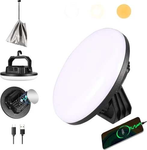 Vista 12 de VAVOFO linterna LED de 30W para acampar recargable, 124 LED con 3 modos de iluminación, 3000LM, luz de tienda portátil de 7200mAh con imán, IP65