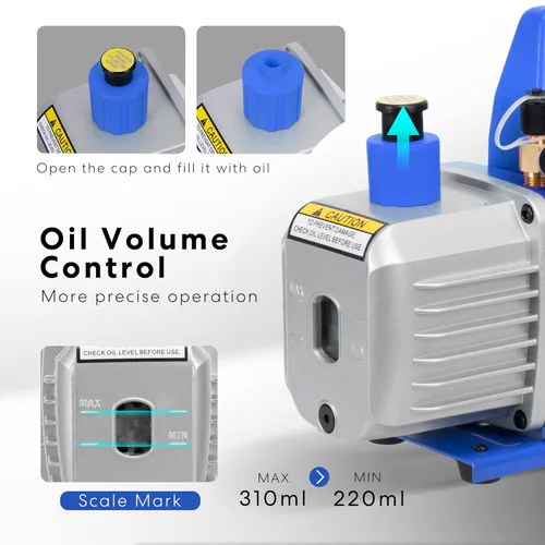 Vista 3 de VIVOHOME Bomba de vacío de aire de paleta giratoria de una etapa de 110 V 1/4 HP 3.5 CFM con VIVOHOME 4 unidades de aceite de bomba de alto vacío