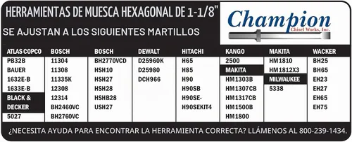 Vista 4 de Champion Chisel - Mango hexagonal de 1-1/8 x 6 pulgadas con muesca, herramienta de buje de acero, 16 dientes de acero, diseñado para martillos