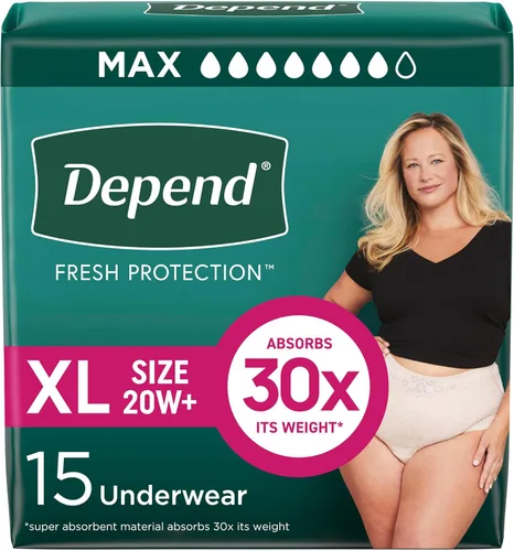 Vista 12 de Depend Fresh Protection - Pañales para adultos, ropa interior de incontinencia y para pérdida de orina posparto para mujer, desechable, máxima
