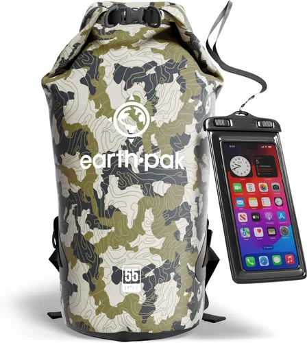 Vista 50 de Earth Pak Bolsa Seca Impermeable - Mochila Impermeable de Cierre Enrollable Superior Mantiene el Equipo Seco para Kayak con Funda Impermeable