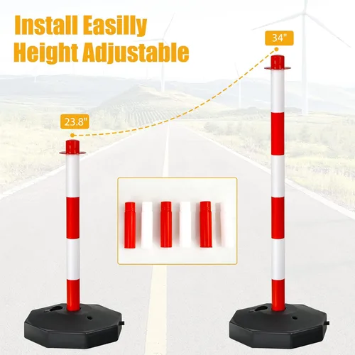 Vista 4 de ERGOMASTER Conos de seguridad ajustables de 24 ~ 34 pulgadas para estacionamiento, precaución de construcción, puntales de carretera con base Rojo