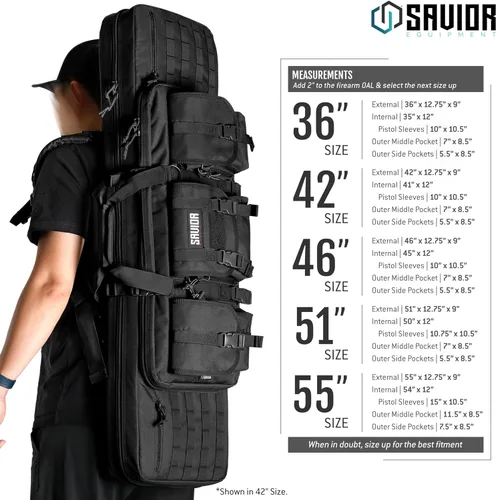 Vista 7 de Savior Equipment American Classic - Bolsa táctica doble para armas largas, estuche de transporte para pistola con correa de mochila, compartimento