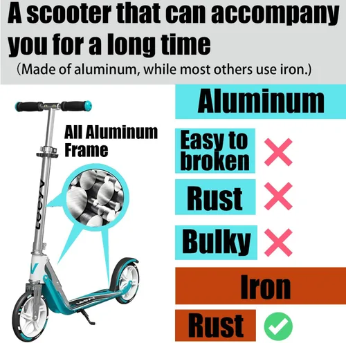 Vista 3 de Adult Scooter with Big Wheels Adjustable Height, Foldable Aluminum Frame Smooth Ride for Urban Commuting and Outdoor Fun Suitable for Teens