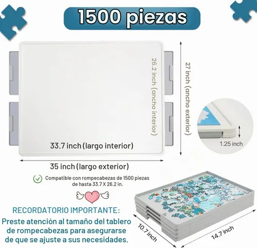 Vista 2 de Playboda - Tabla de rompecabezas giratoria de plástico de 1500 piezas con cajones y cubierta, mesa portátil de rompecabezas de 35 x 27 pulgadas